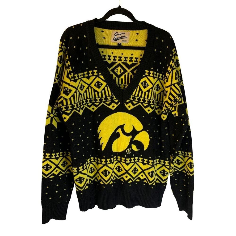 Campus Specialties Iowa Hawkeyes Fair Isle Sweater Size XL Black Yellow NCAA